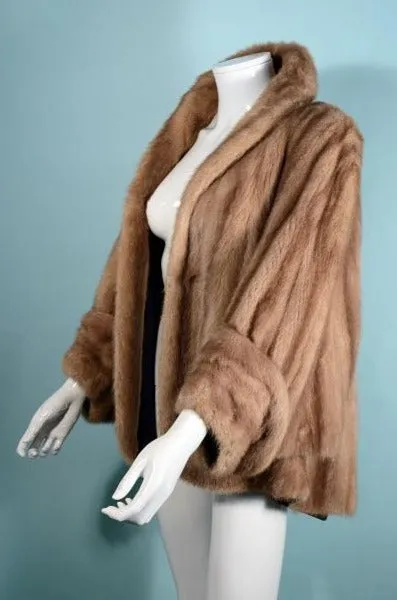 Vintage 40s Mink Capelet Jacket, Batwing Sleeves Shawl Collar