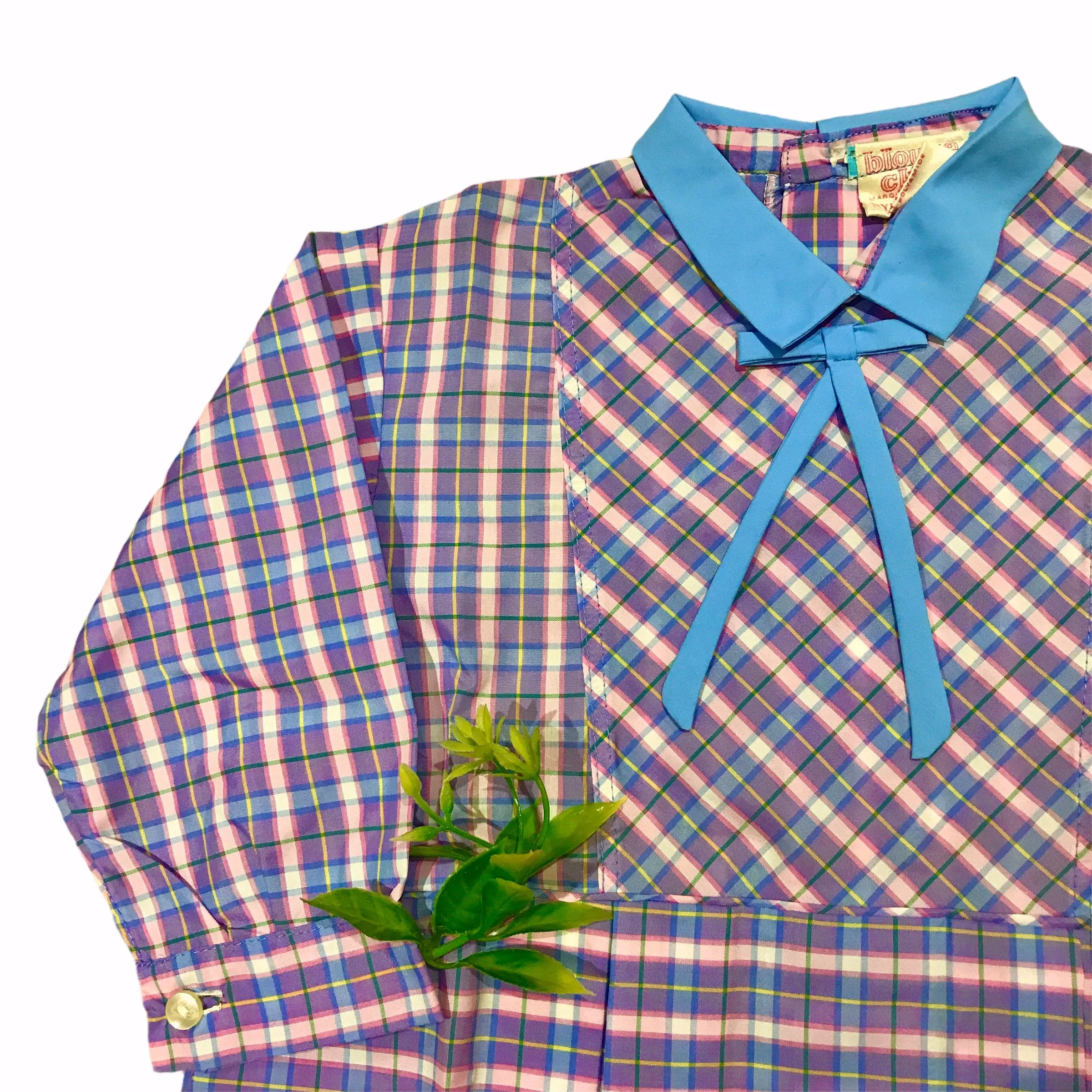 Vintage 60's Checkered School Overall Blouse French Made 12-18 Months