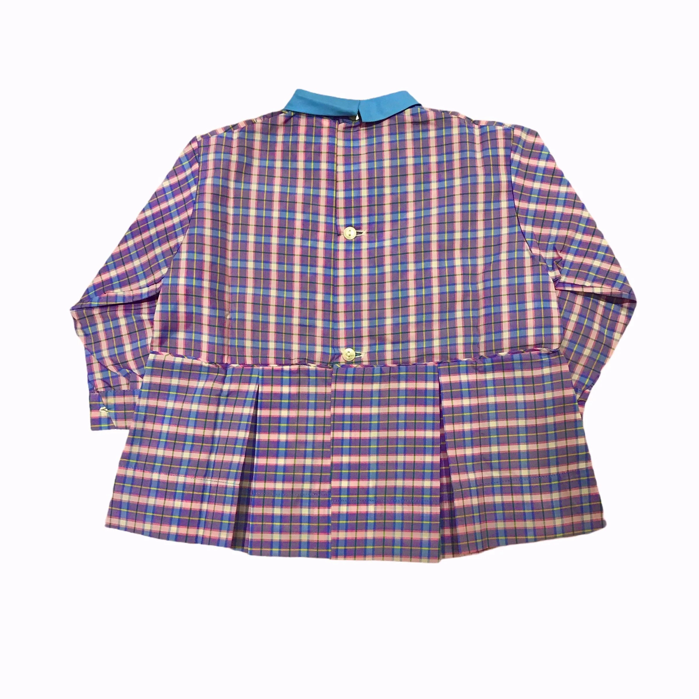 Vintage 60's Checkered School Overall Blouse French Made 12-18 Months