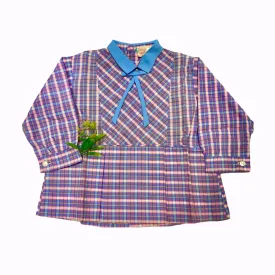 Vintage 60's Checkered School Overall Blouse French Made 12-18 Months