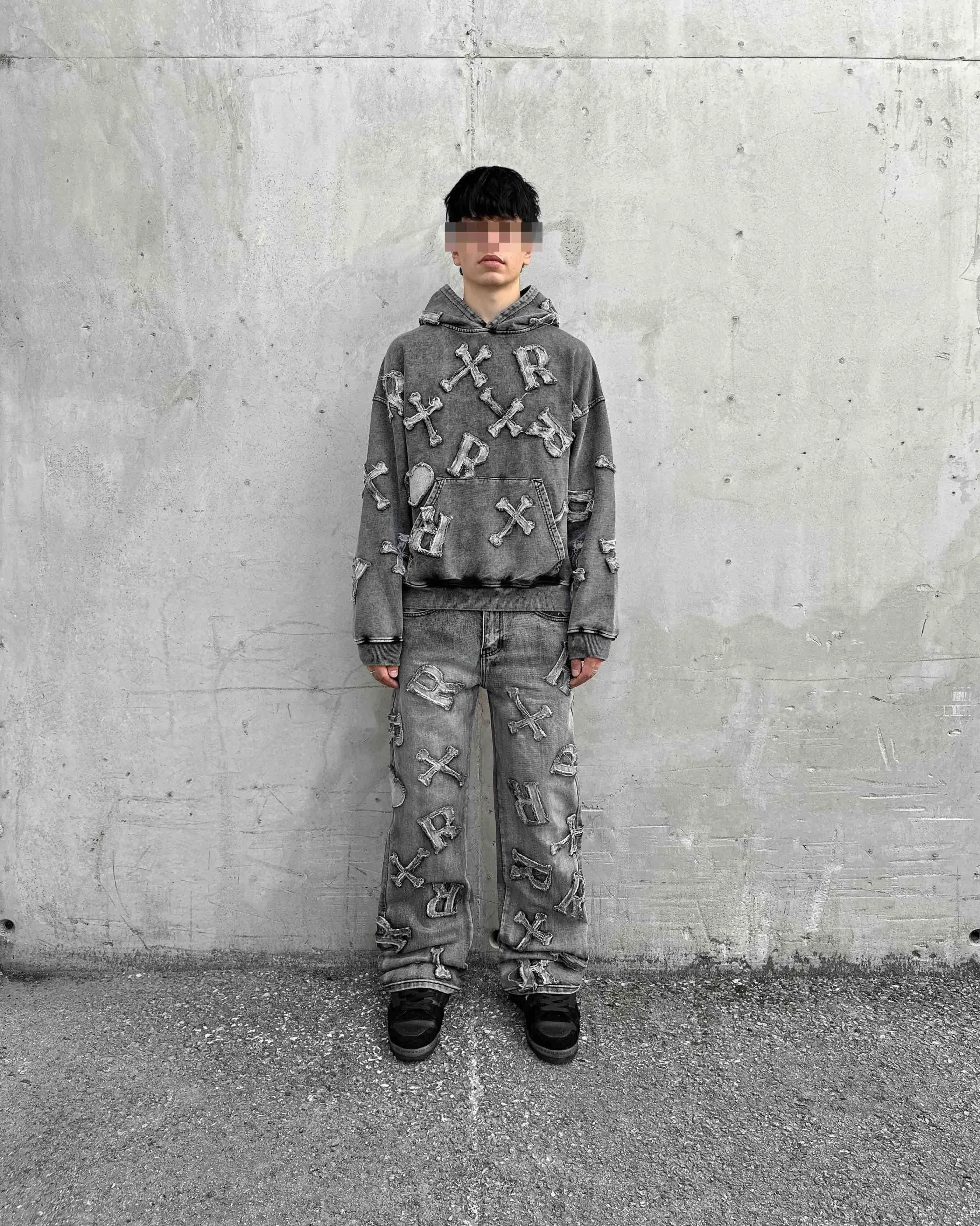 Washed Black Patch Hoodie