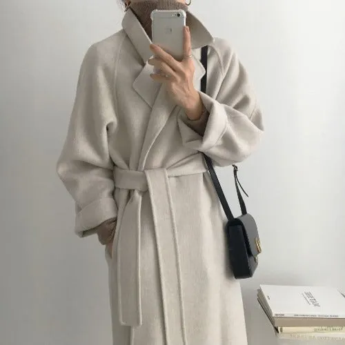 Wenkouban Womens fall fashion Korean Style Chic Autumn and Winter Soft Wool Belted Long Coat