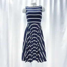 Wmns NADIA TARR Navy Blue & White Striped Sleeveless Casual A-Line Dress Sz S