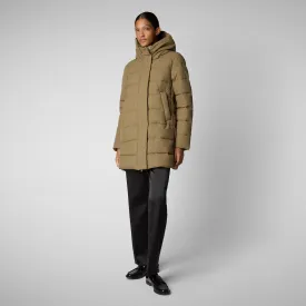 Woman's hooded coat Tatiana in husk green