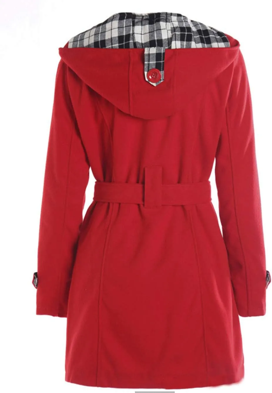 Women Casual Outwear Double Breasted Belt Hooded Long Sleeve Woolen Trench Coat