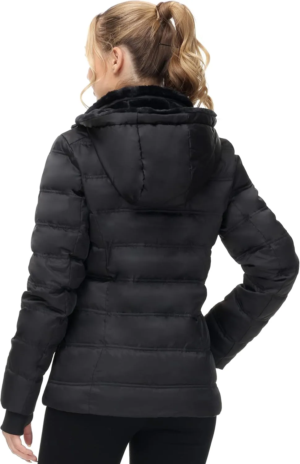 Women Warm Winter Down Puffer Jacket-Hooded Winter Puffer Coat for Women with Faux Fur Lined Hood and Collar