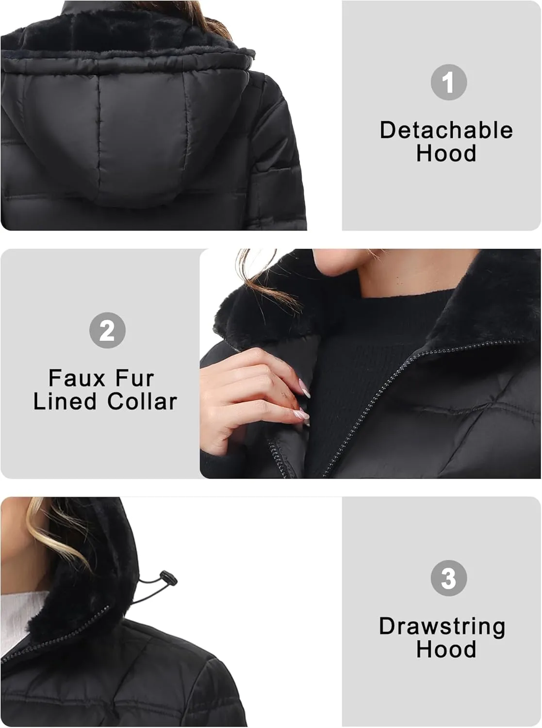 Women Warm Winter Down Puffer Jacket-Hooded Winter Puffer Coat for Women with Faux Fur Lined Hood and Collar