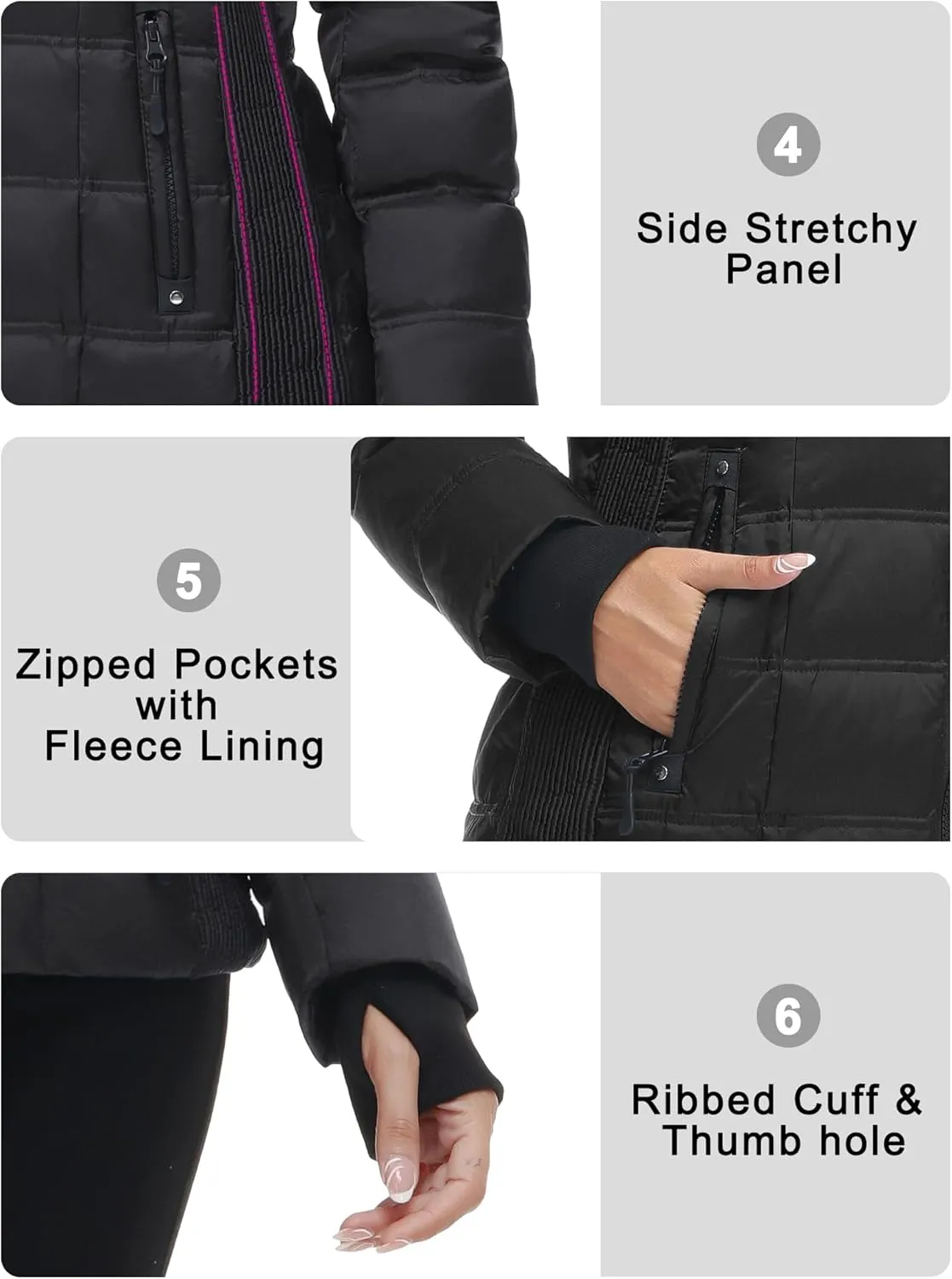 Women Warm Winter Down Puffer Jacket-Hooded Winter Puffer Coat for Women with Faux Fur Lined Hood and Collar