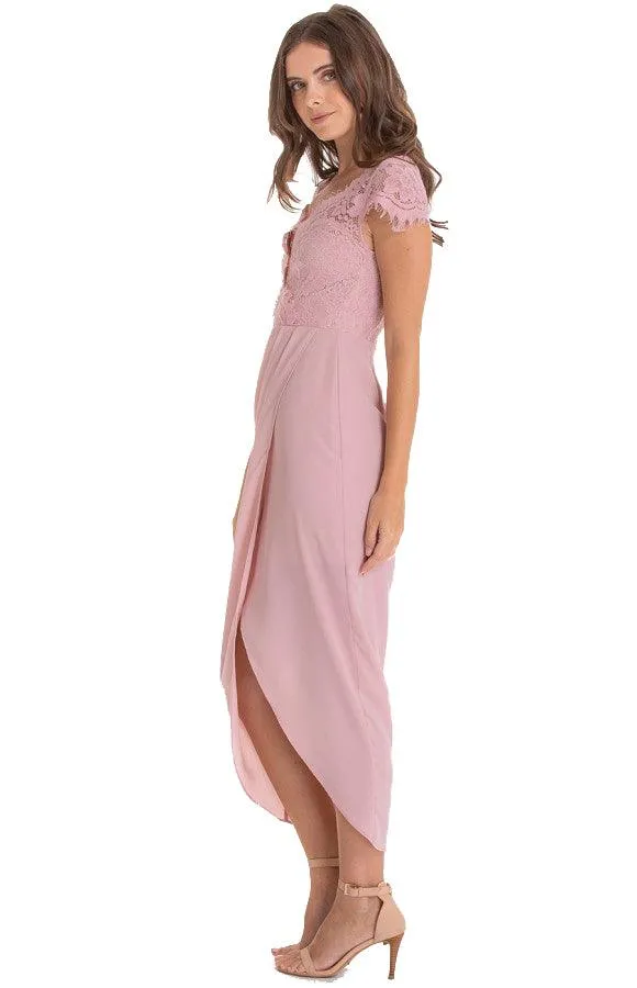 Women’s Blush Asymmetric Hemline Embroidery Lace Dress
