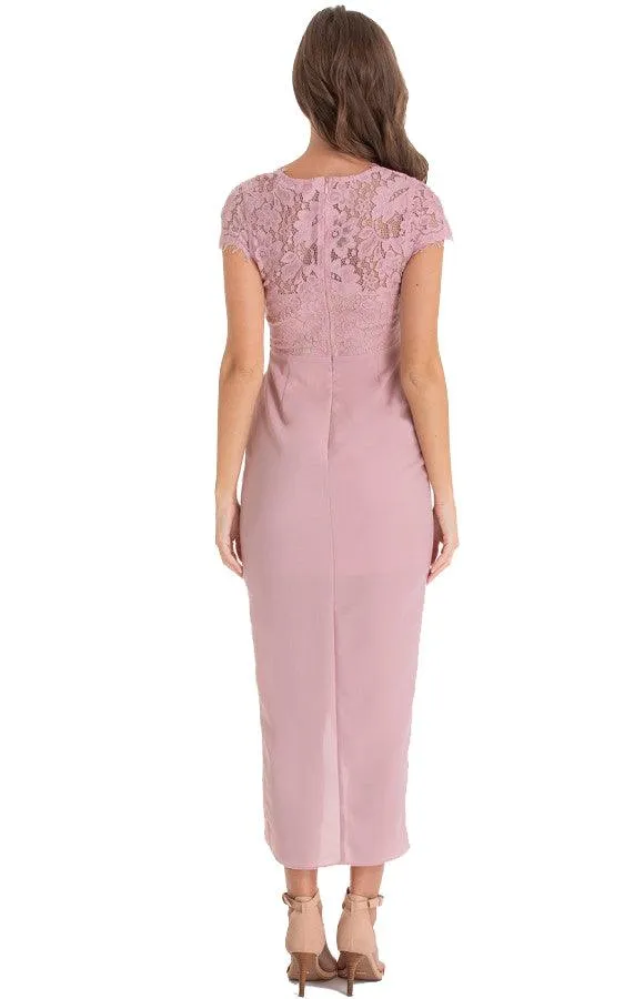 Women’s Blush Asymmetric Hemline Embroidery Lace Dress
