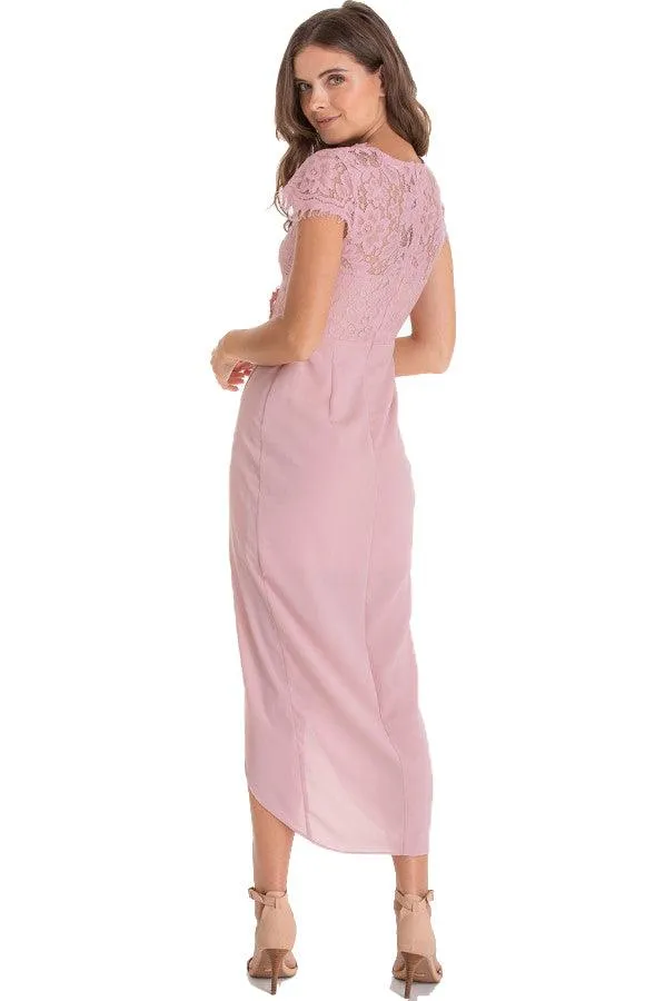 Women’s Blush Asymmetric Hemline Embroidery Lace Dress