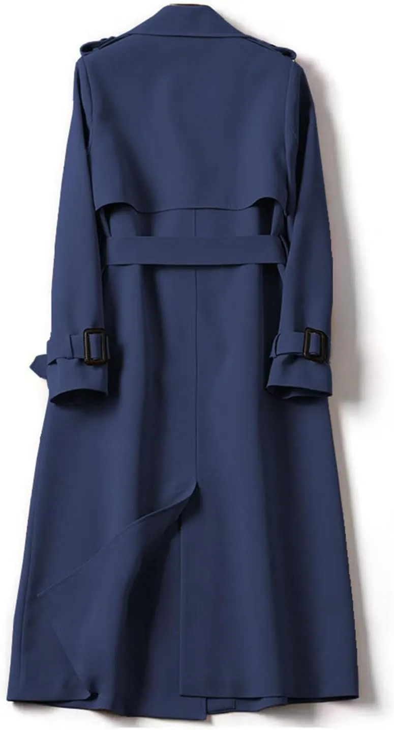Womens Long Trench Coat Casual Slim Windbreaker Jacket Windproof Double Breasted Lapel Overcoat with Belt