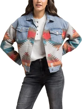 Women's Vintage Aztec Print Pattern Loose Shacket Button Down Long Sleeve Woolen Jacket Shirts Coat