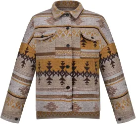 Women's Vintage Aztec Print Pattern Loose Shacket Button Down Long Sleeve Woolen Jacket Shirts Coat