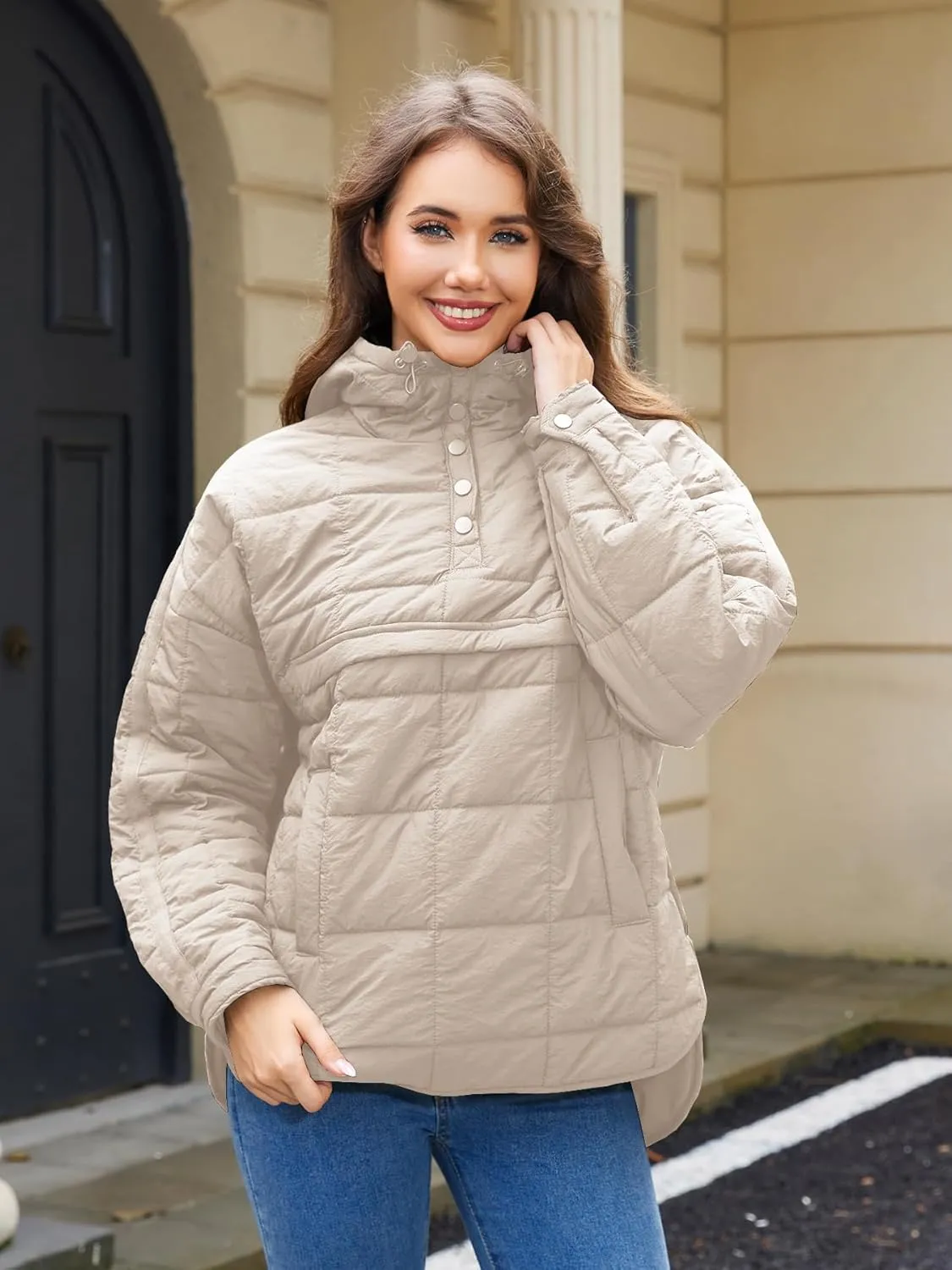 Womens's Lightweight Down Coat Long Sleeve Button Quilted Pullover Puffer Jacket Packable Hooded Winter Coat