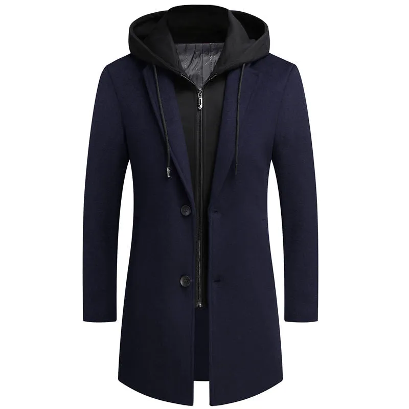 Wool Polyester Overcoat Plain Color Winter