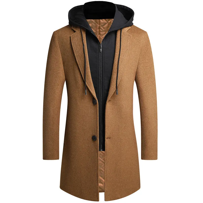 Wool Polyester Overcoat Plain Color Winter