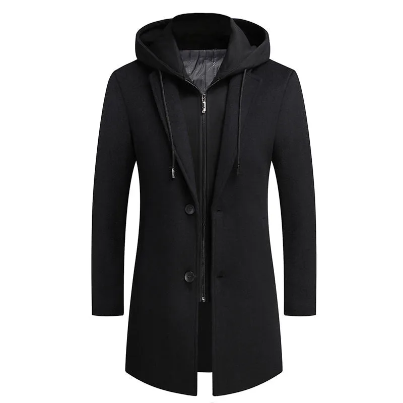 Wool Polyester Overcoat Plain Color Winter