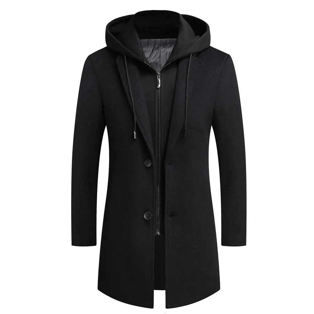 Wool Polyester Overcoat Plain Color Winter
