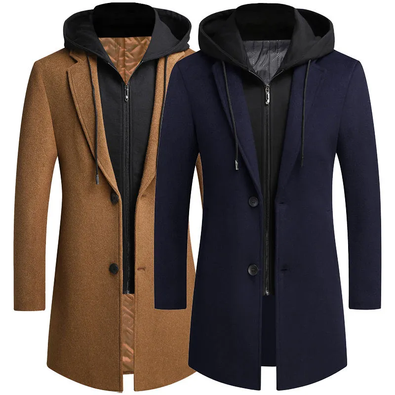 Wool Polyester Overcoat Plain Color Winter