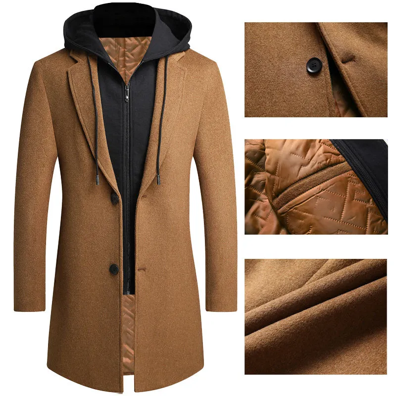 Wool Polyester Overcoat Plain Color Winter