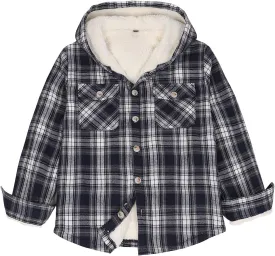 ZENTHACE Boys Sherpa Fleece Lined Flannel Plaid Button Down Shirt Jacket,Hooded Flannel Shirt with Hand Pockets