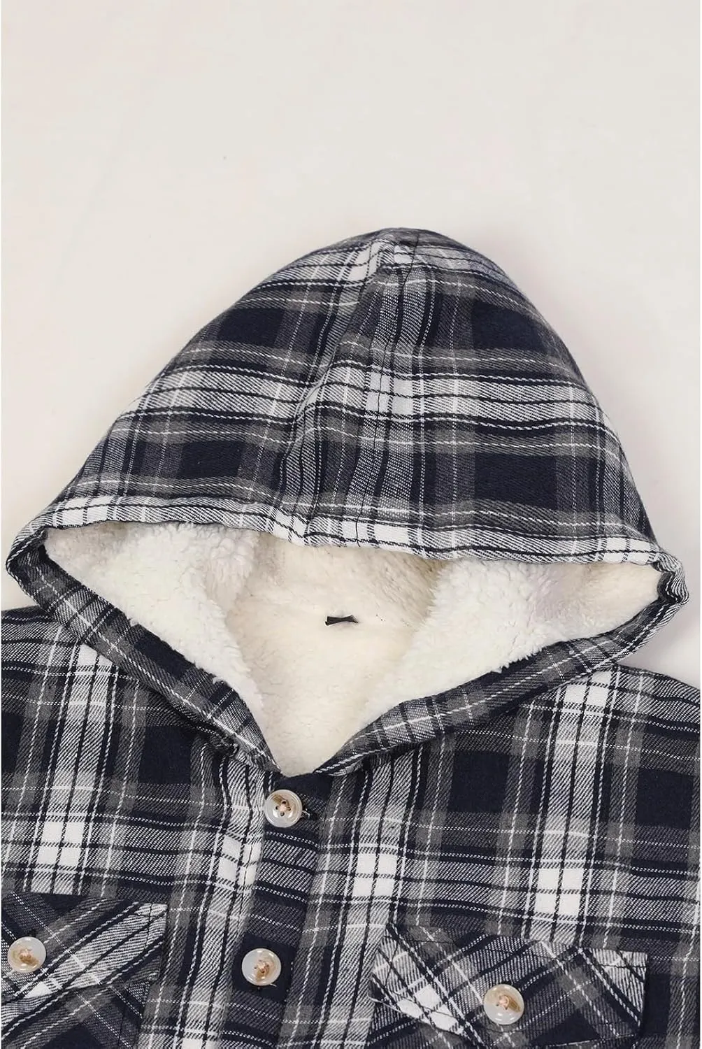 ZENTHACE Boys Sherpa Fleece Lined Flannel Plaid Button Down Shirt Jacket,Hooded Flannel Shirt with Hand Pockets