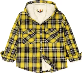 ZENTHACE Boys Sherpa Fleece Lined Flannel Plaid Button Down Shirt Jacket,Hooded Flannel Shirt with Hand Pockets