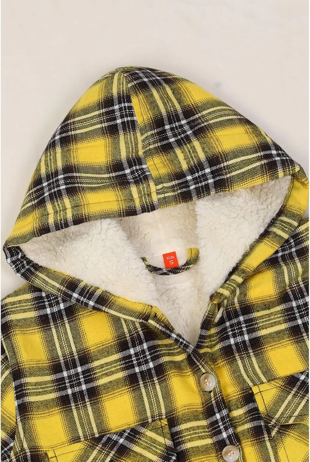 ZENTHACE Boys Sherpa Fleece Lined Flannel Plaid Button Down Shirt Jacket,Hooded Flannel Shirt with Hand Pockets