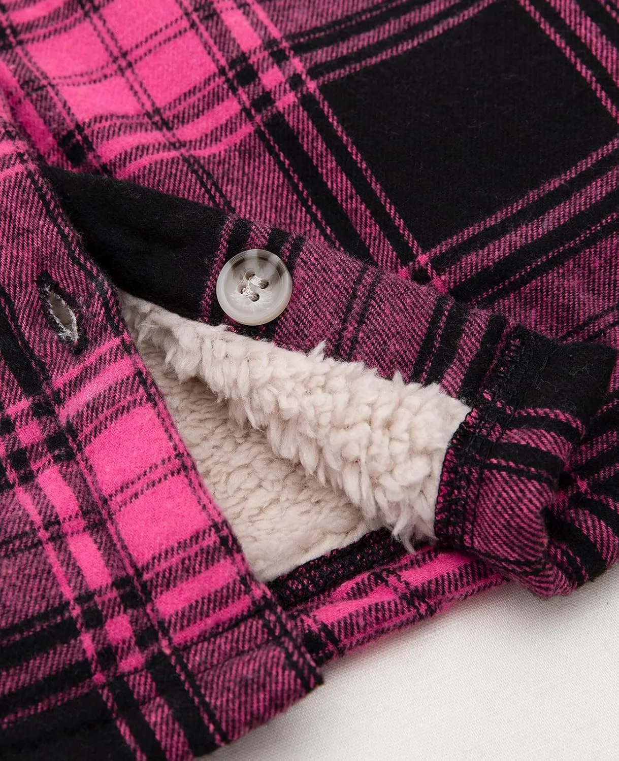 ZENTHACE Girls Hooded Plaid Flannel Shirt Jacket with Hand Pockets,Sherpa Lined Button Down Flannel Shacket Jacket