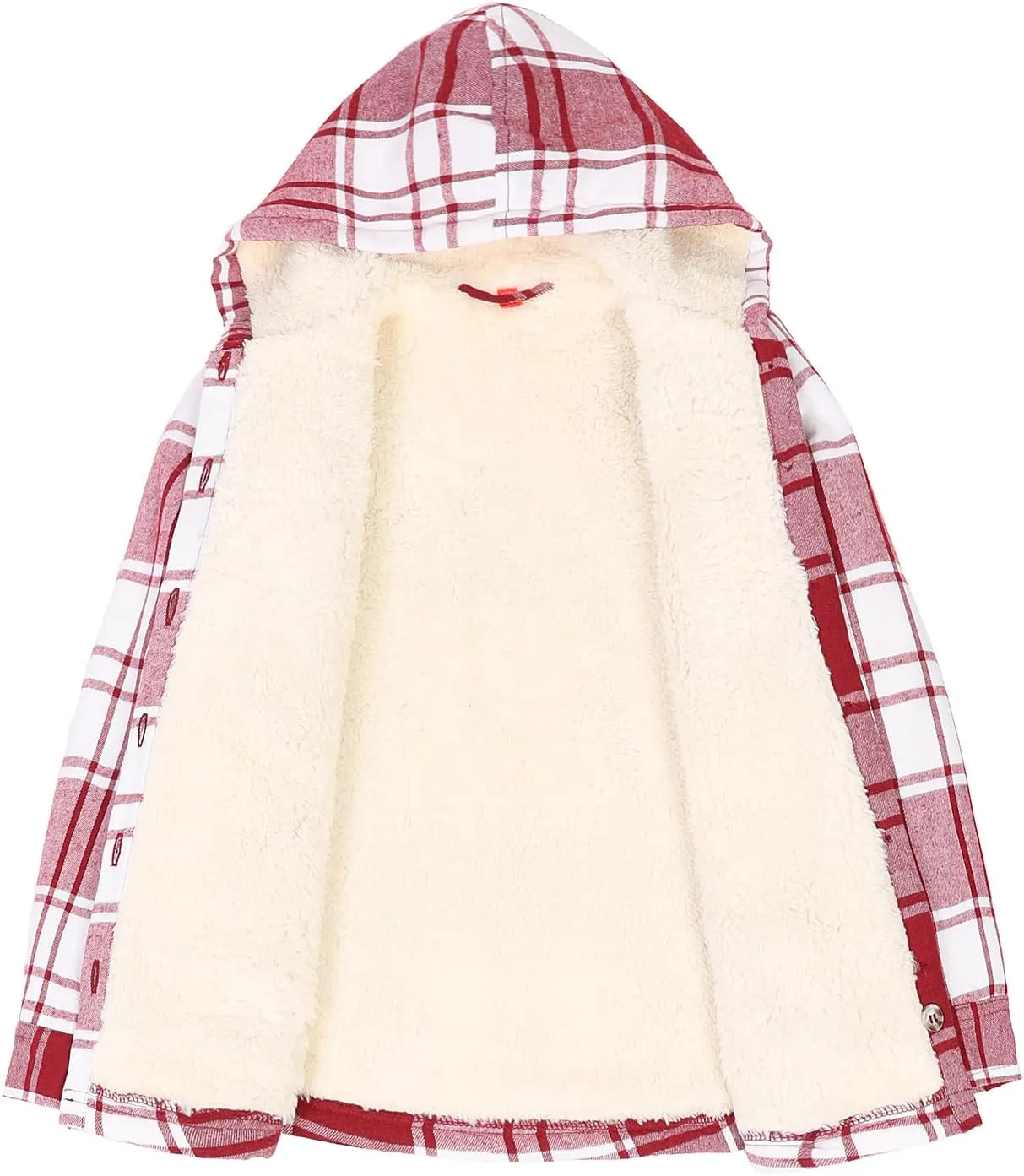 ZENTHACE Girls Hooded Plaid Flannel Shirt Jacket with Hand Pockets,Sherpa Lined Button Down Flannel Shacket Jacket