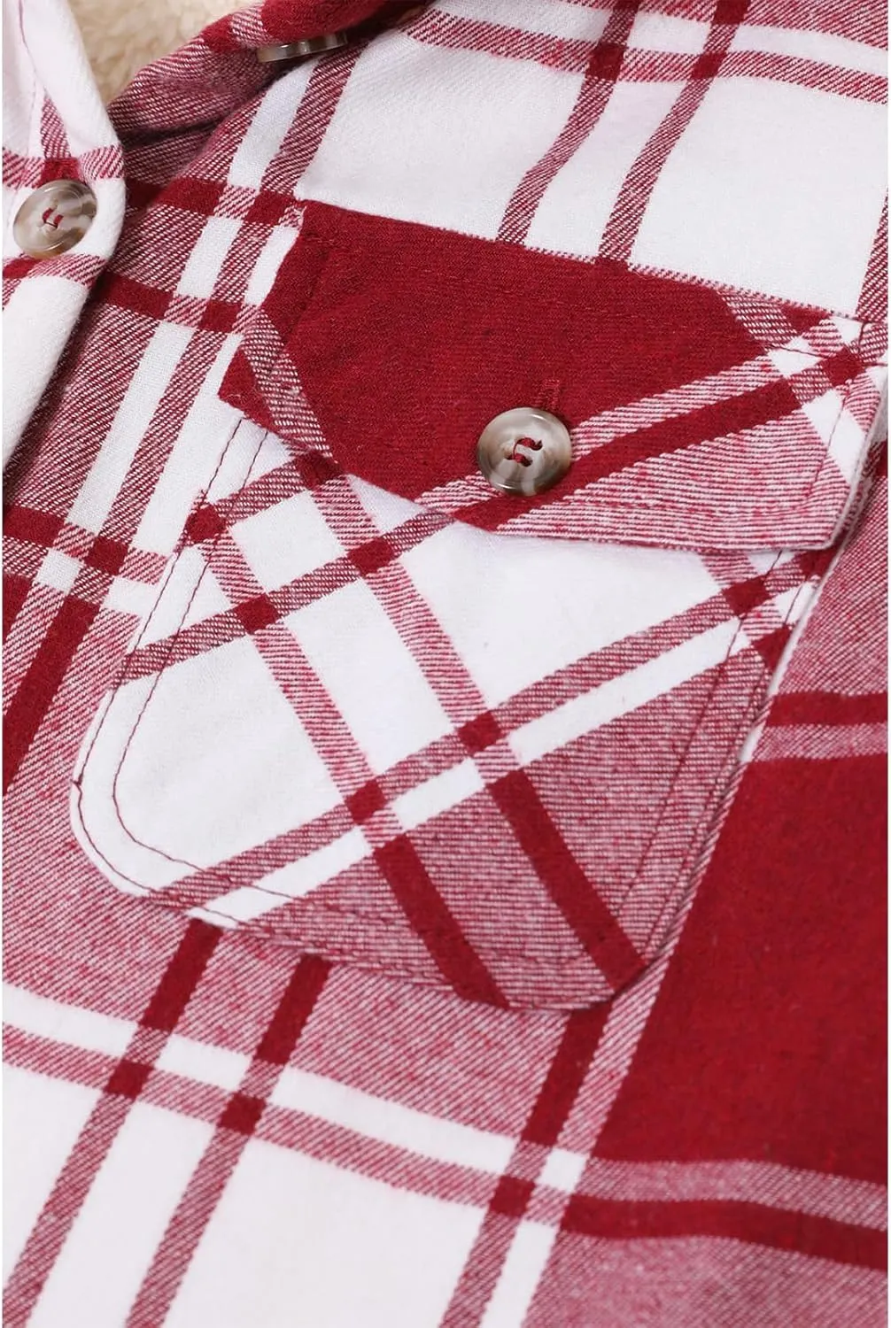 ZENTHACE Girls Hooded Plaid Flannel Shirt Jacket with Hand Pockets,Sherpa Lined Button Down Flannel Shacket Jacket