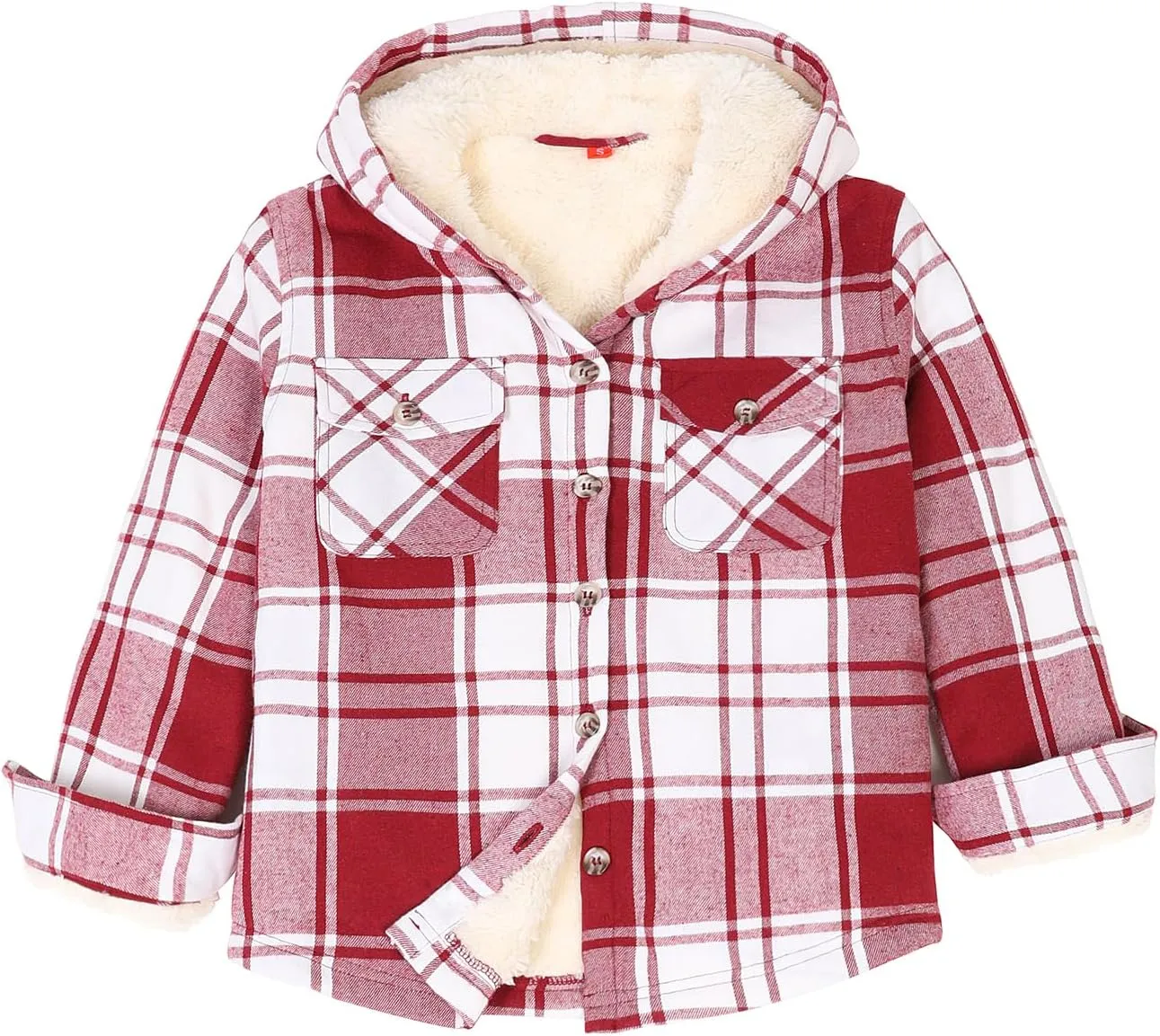 ZENTHACE Girls Hooded Plaid Flannel Shirt Jacket with Hand Pockets,Sherpa Lined Button Down Flannel Shacket Jacket