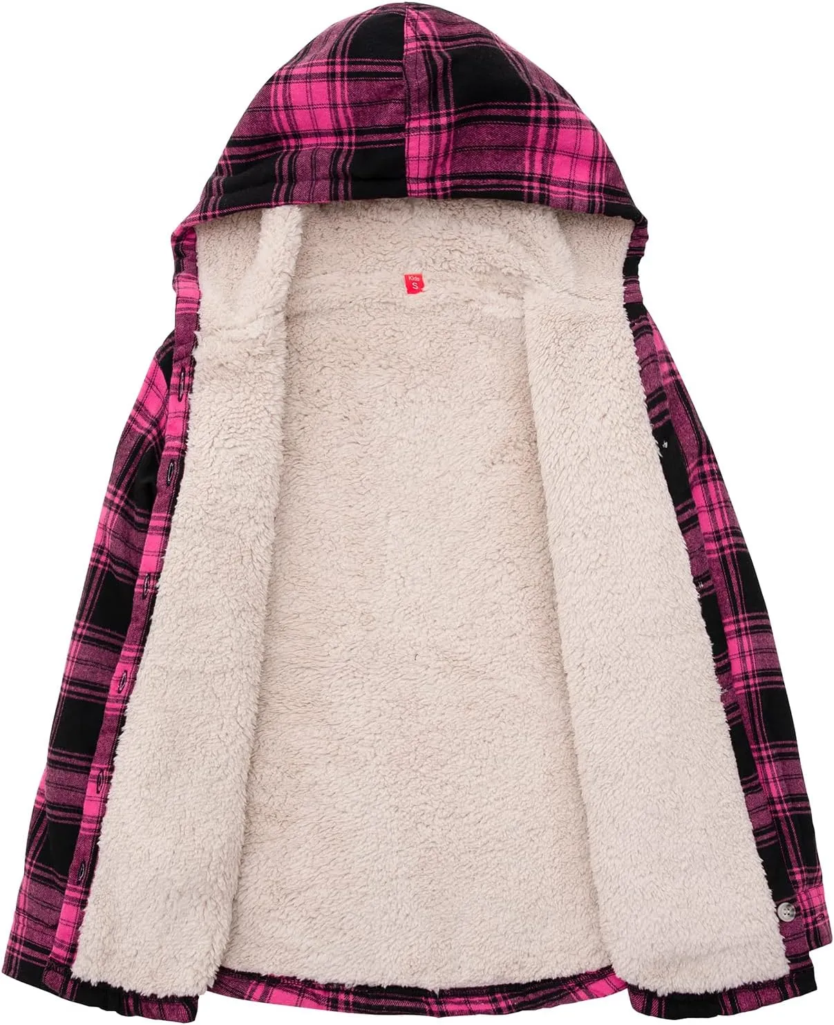 ZENTHACE Girls Hooded Plaid Flannel Shirt Jacket with Hand Pockets,Sherpa Lined Button Down Flannel Shacket Jacket