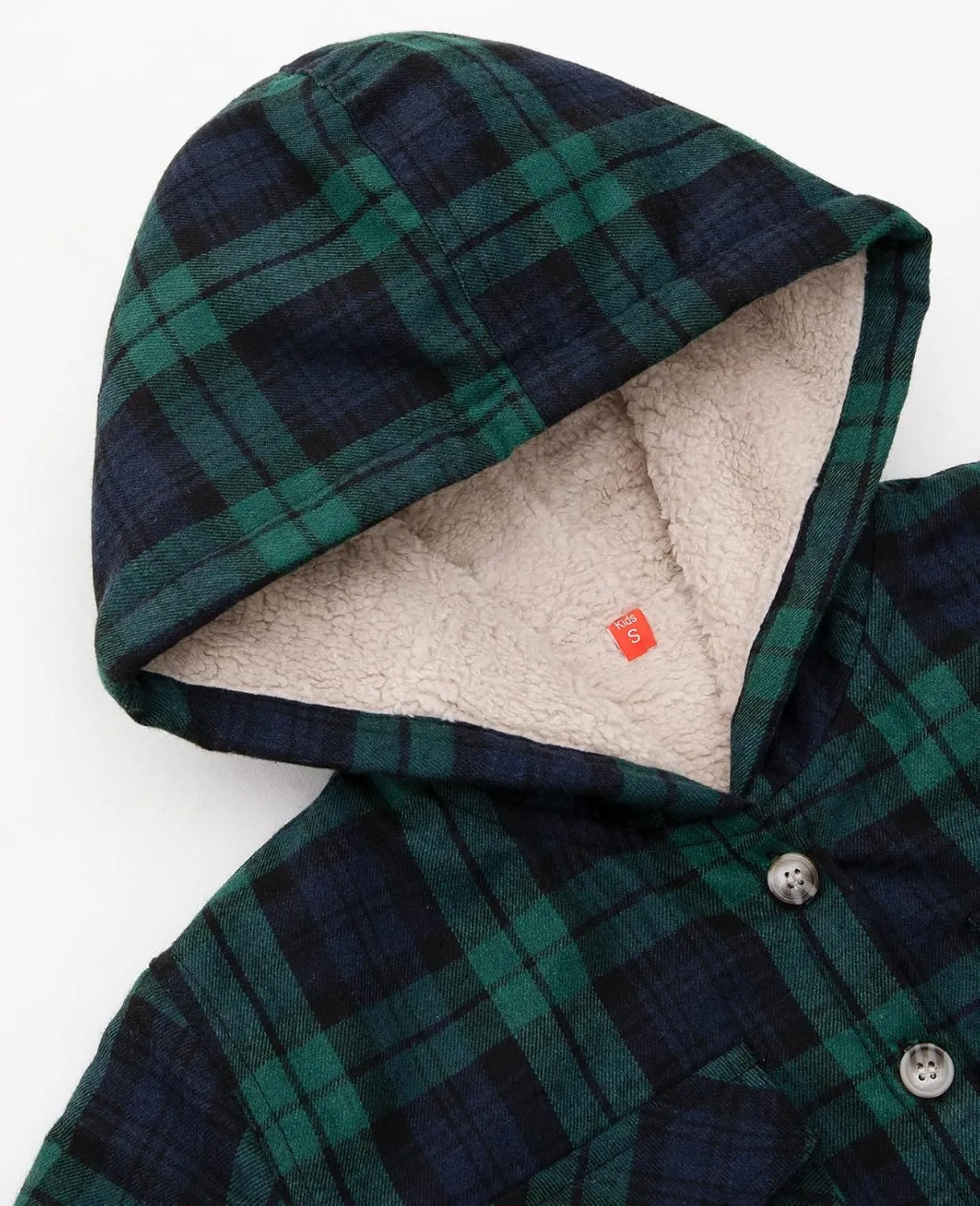 ZENTHACE Girls Hooded Plaid Flannel Shirt Jacket with Hand Pockets,Sherpa Lined Button Down Flannel Shacket Jacket