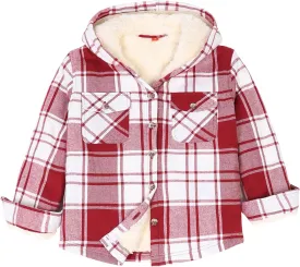 ZENTHACE Girls Hooded Plaid Flannel Shirt Jacket with Hand Pockets,Sherpa Lined Button Down Flannel Shacket Jacket