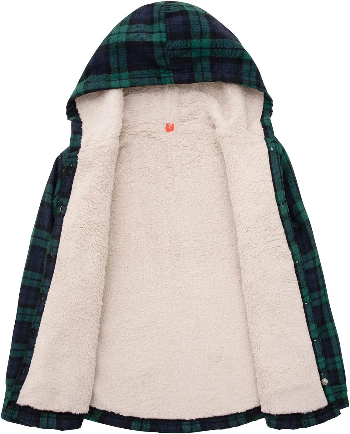 ZENTHACE Girls Hooded Plaid Flannel Shirt Jacket with Hand Pockets,Sherpa Lined Button Down Flannel Shacket Jacket