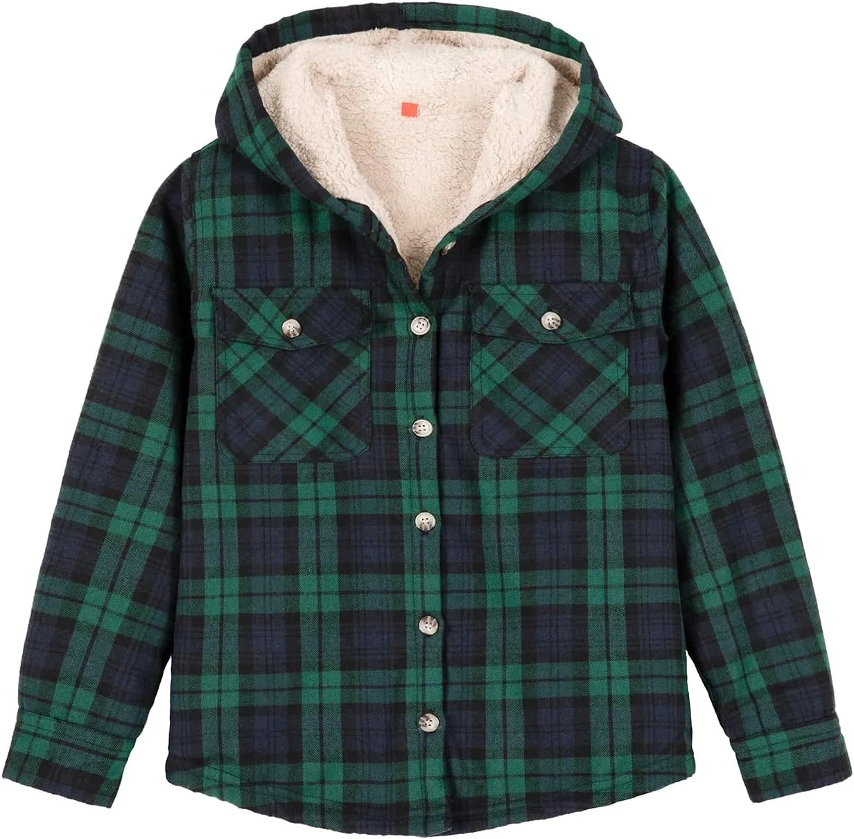 ZENTHACE Girls Hooded Plaid Flannel Shirt Jacket with Hand Pockets,Sherpa Lined Button Down Flannel Shacket Jacket