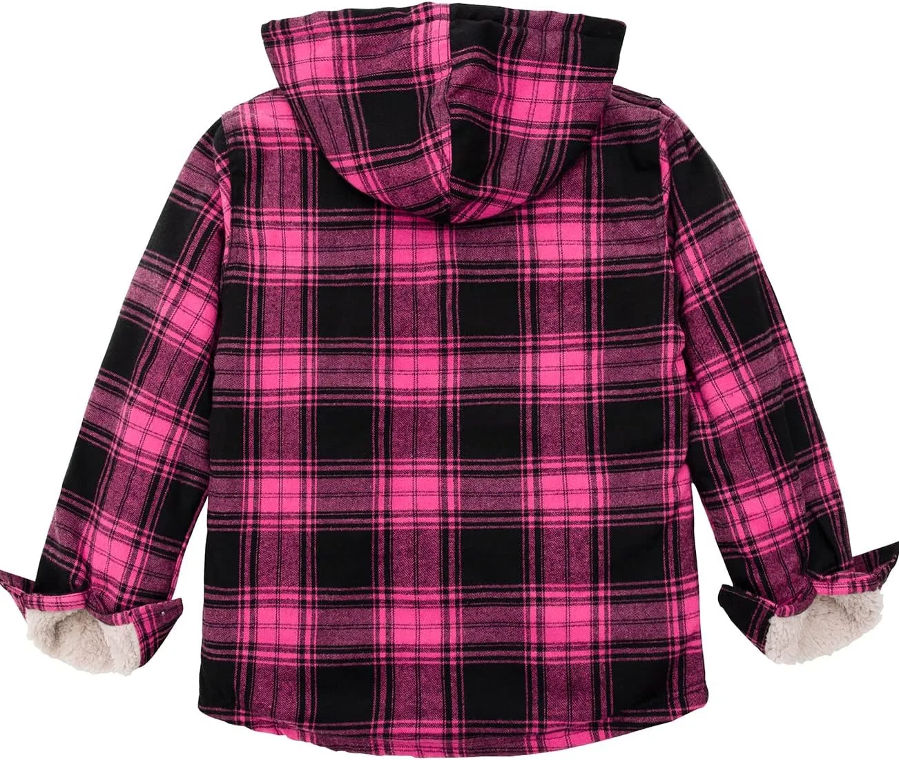 ZENTHACE Girls Hooded Plaid Flannel Shirt Jacket with Hand Pockets,Sherpa Lined Button Down Flannel Shacket Jacket